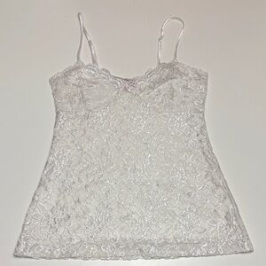 La Vie en Rose White Lace Camisole, Size S, Sheer Floral Y2K Top